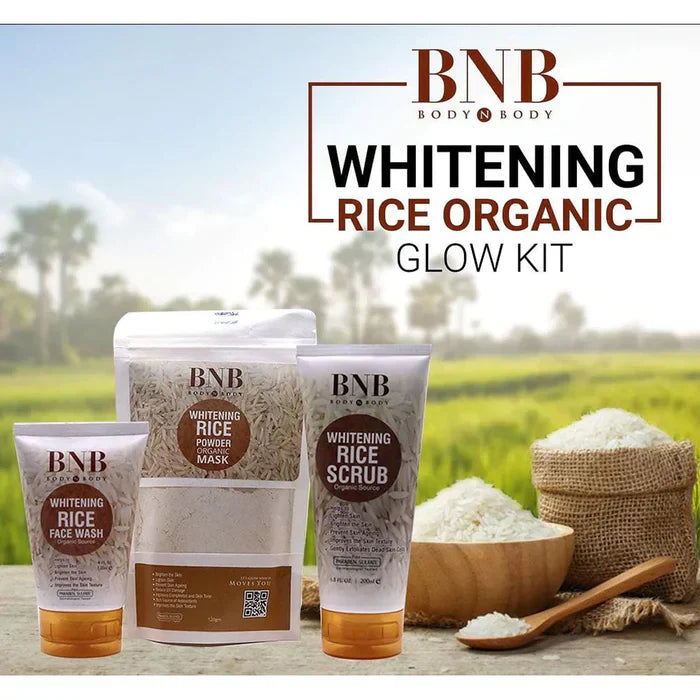 BNB Rice Extract Bright & Glow Kit ( Rice Face Wash + Rice Scrub + Rice Mask )